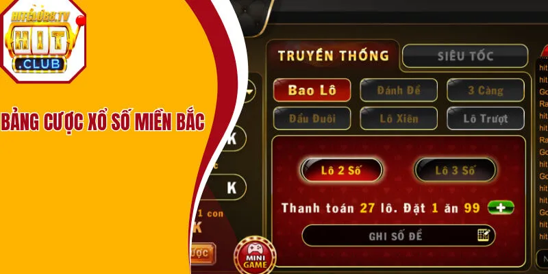 Bảng cược xổ số miền Bắc